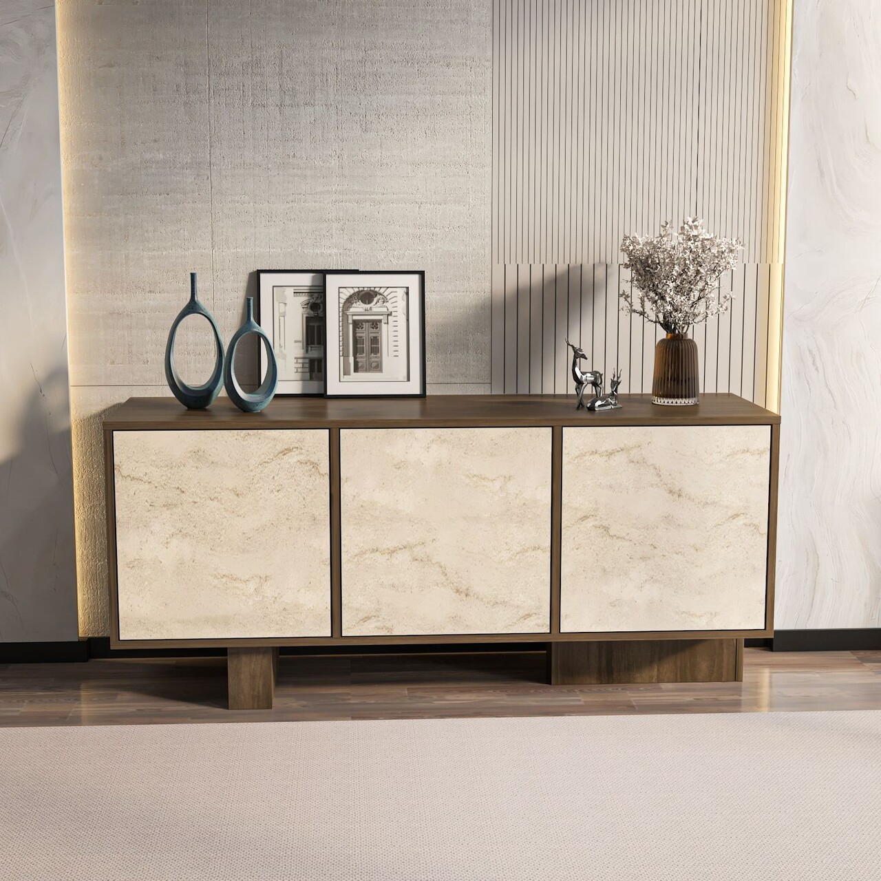 Bufet, Hanah Home, Monaco, 150x51.5x45 cm, Nuc / Travertin - imagine 6